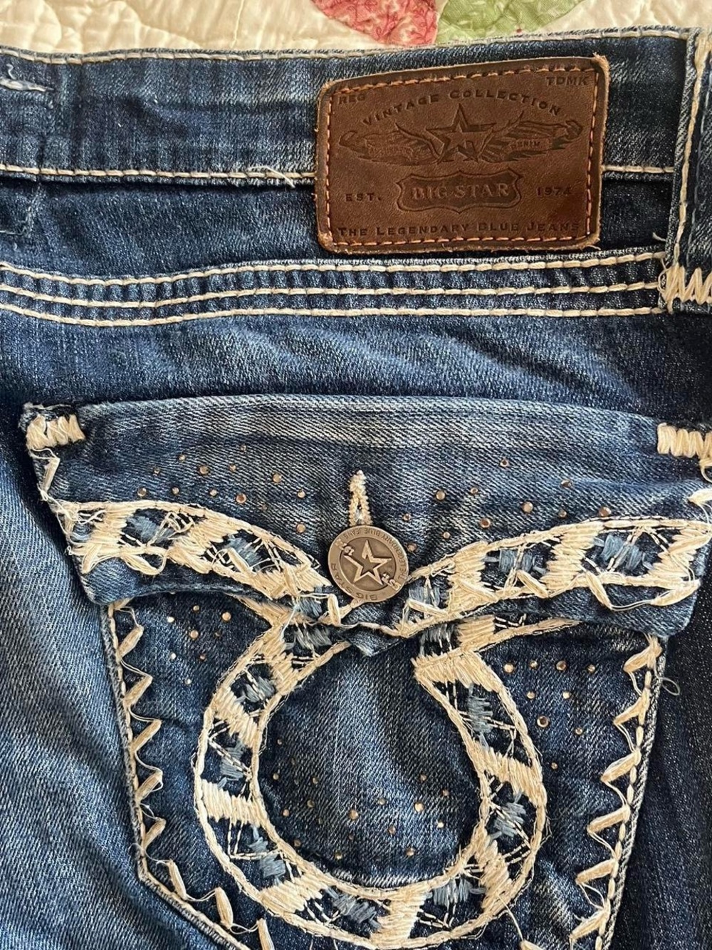 Vintage Y2K Big Star Women's Blue Bootcut Jeans with Embroidered Pockets - Picture 2 of 8